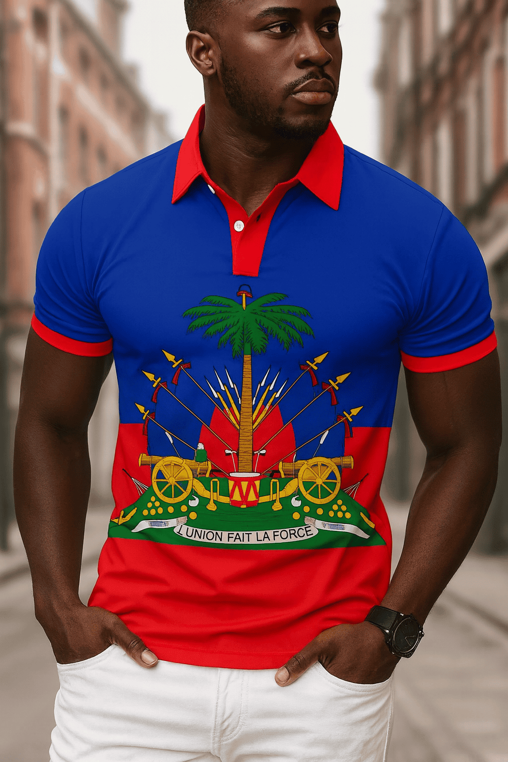 Men's Tropical Patriotic Shirt - Bright Blue & Red