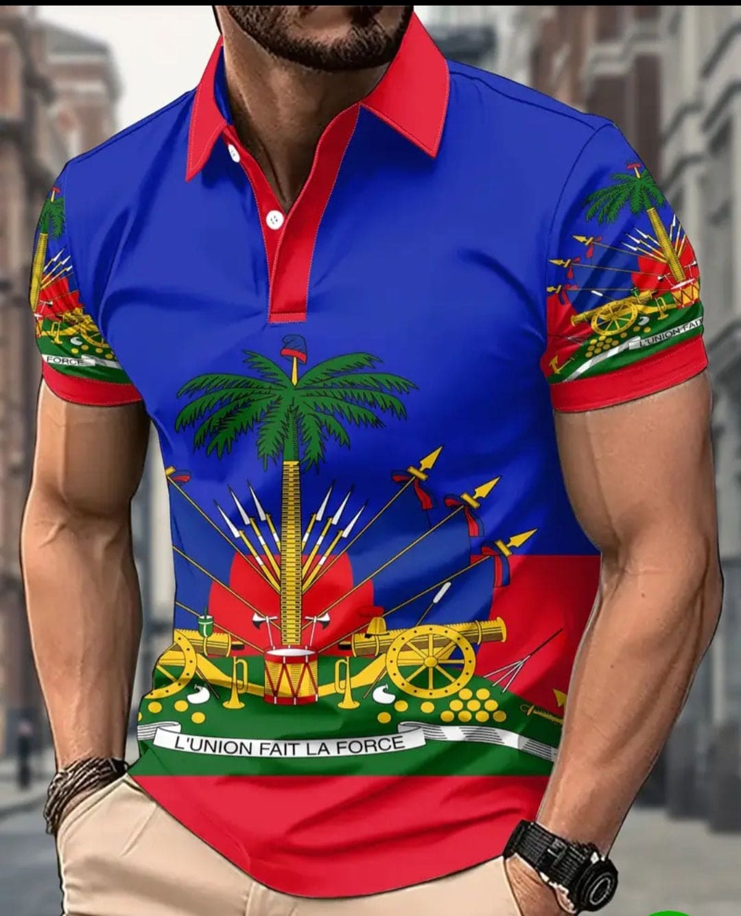 Men's Tropical Patriotic Shirt - Bright Blue & Red